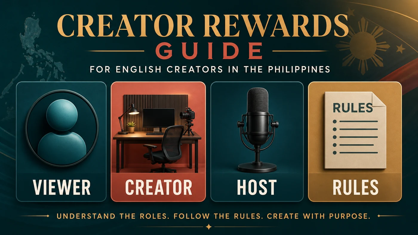 Viewer, creator, and host roles beside a written rules page
