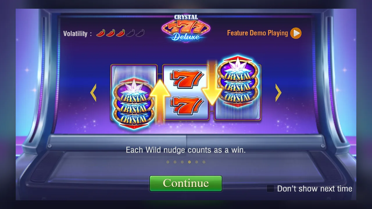 Official Crystal 777 DELUXE tutorial explaining the Wild nudge sequence