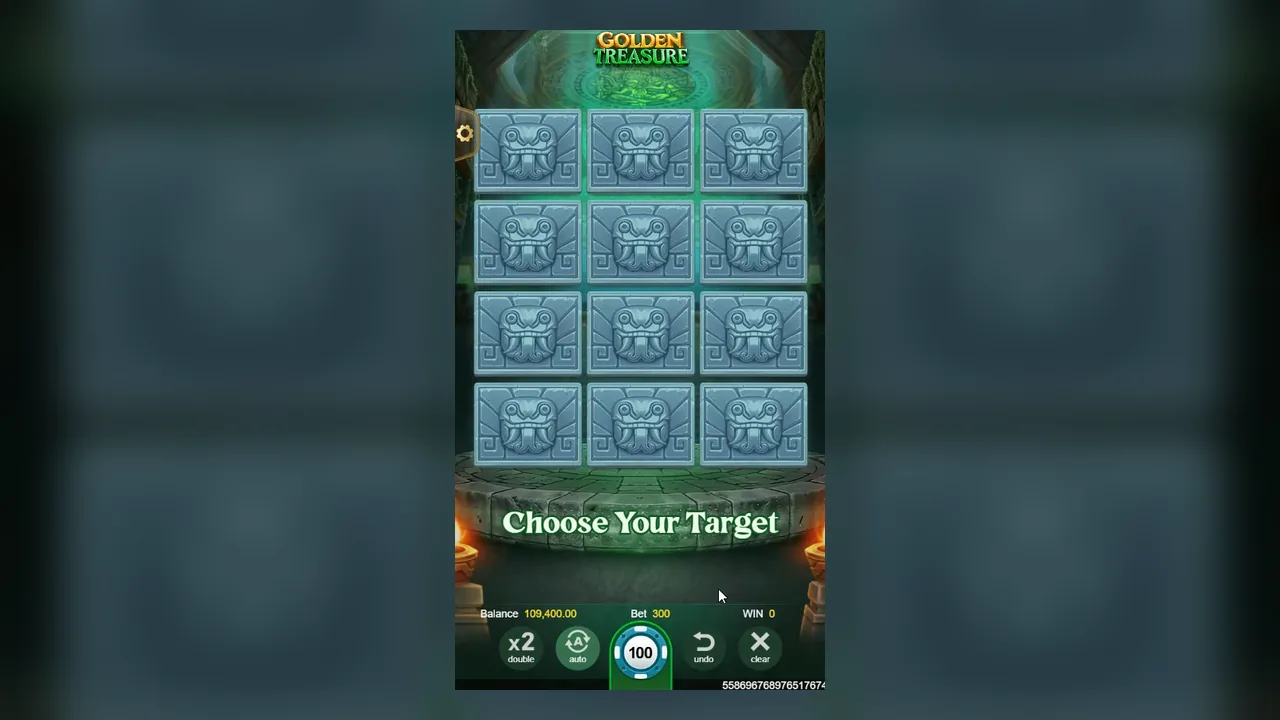 Official Golden Treasure Choose Your Target screen with twelve covered tiles