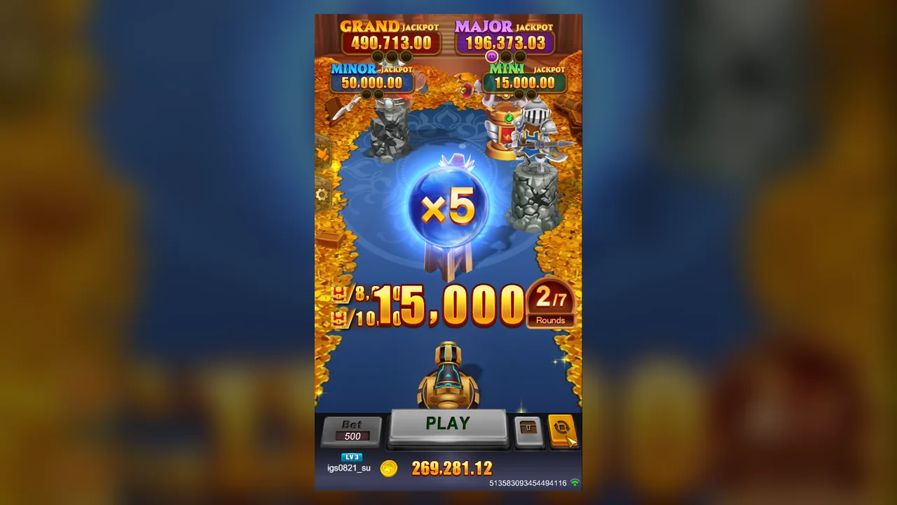 Crazy Hunter 2 official treasure-vault feature screen with multiplier and round counter