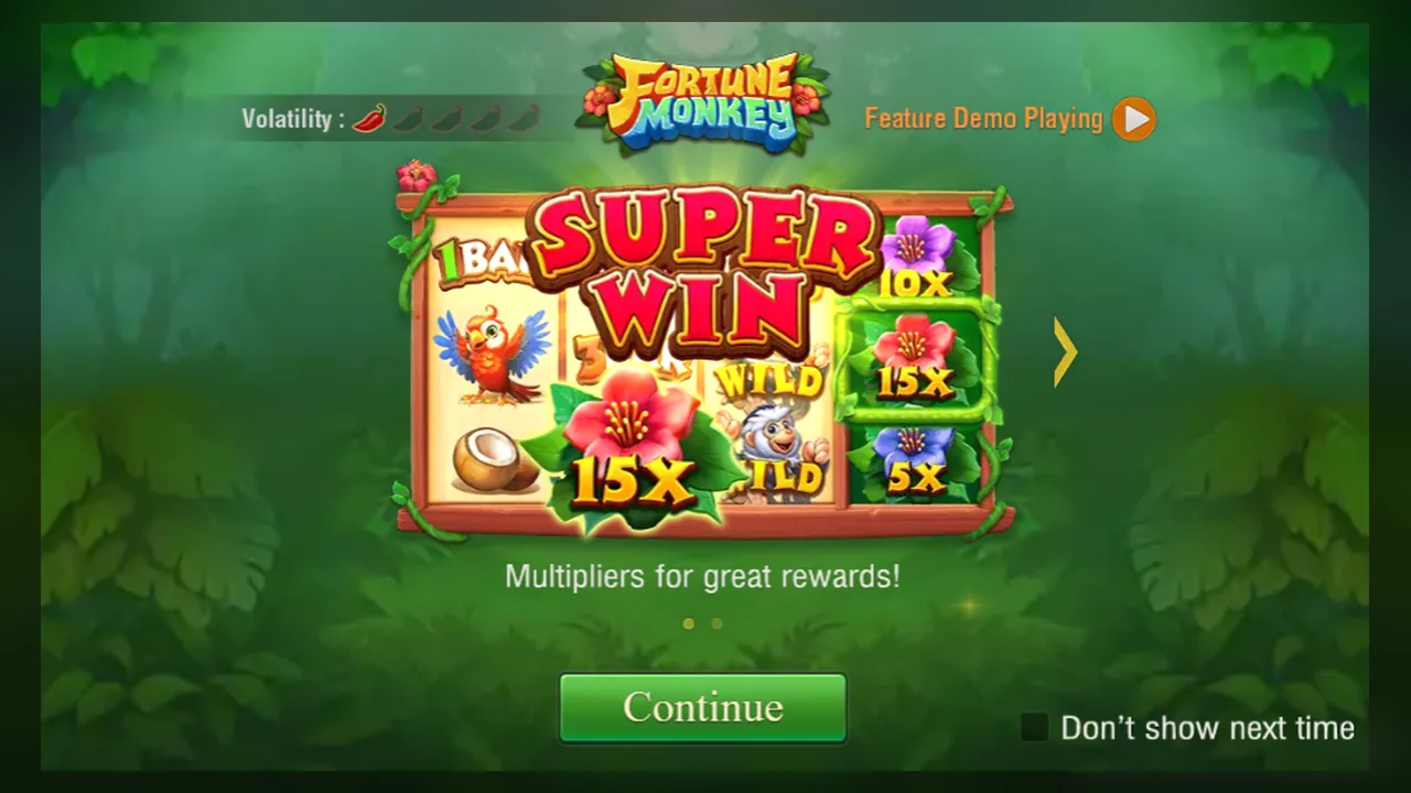 Fortune Monkey official tutorial showing flower multiplier values beside the symbol board