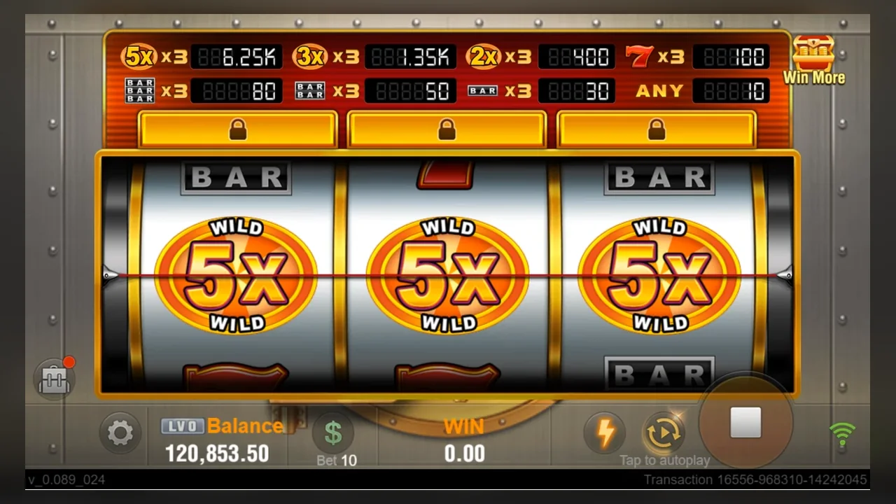 Golden Bank official screen showing centre payline, three Wilds and award-reference panel