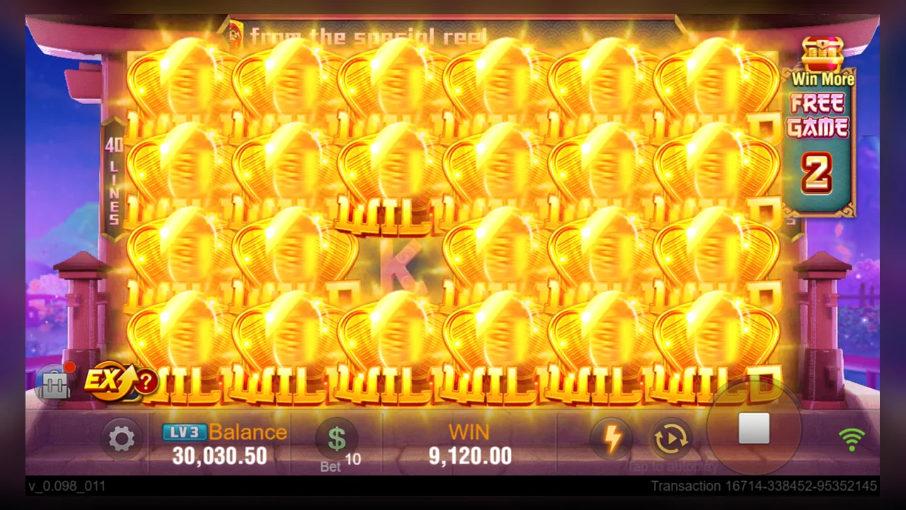 Official Neko Fortune Free Game screen with gold Wild coins and counter