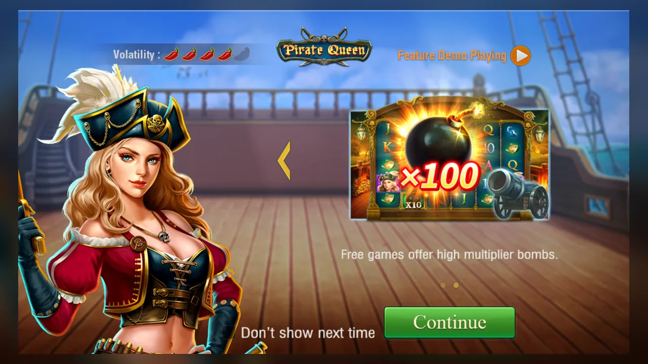 Pirate Queen official tutorial showing bomb multiplier above the board